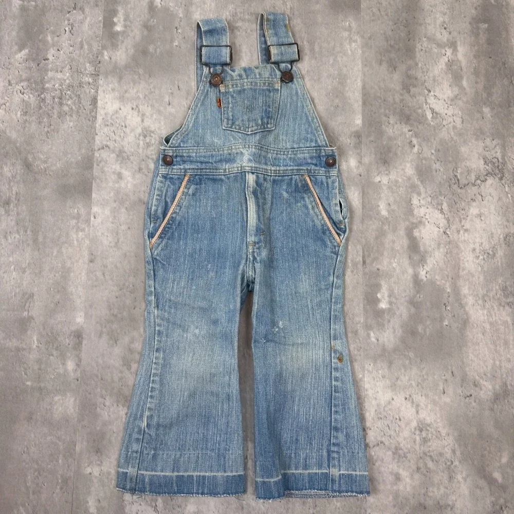 Vintage Levis Overalls‎ Kids 2T Blue Orange Tab Flare Bell Bottom Retro USA 70s